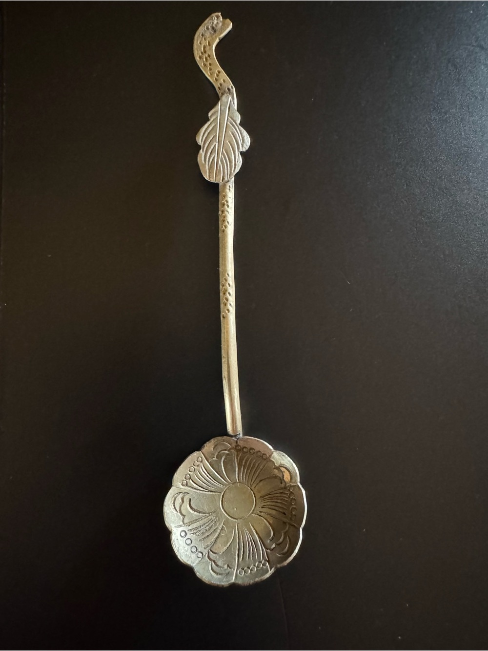 Antique Russian 84 Silver Engraved Floral Miniature Spoon 3”